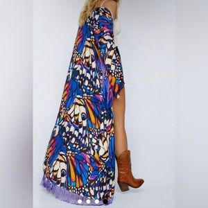 Nasty gal Rayon Twill Butterfly Tassel Maxi Kimono